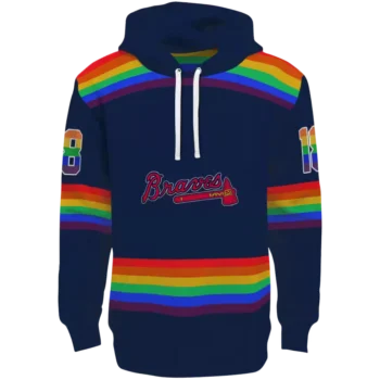 Custom Atlanta Braves Navy Hoodie with Rainbow Stripes