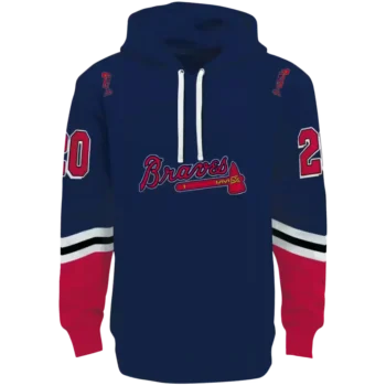 Custom Atlanta Braves Navy Hoodie with Striped Sleeves