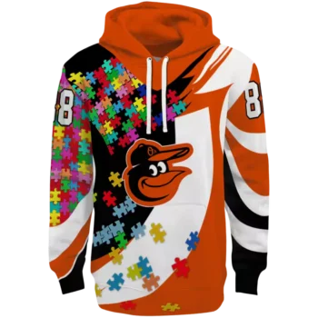 Custom Baltimore Orioles Orange Hoodie with Puzzle Piece Design