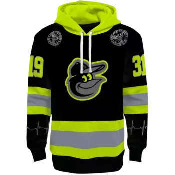 Baltimore Orioles Custom Black Neon Green Safety Hoodie