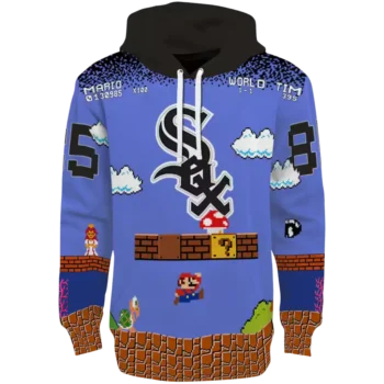 Custom Chicago White Sox Mario Blue Black Hoodie - Personalized
