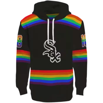 Custom Chicago White Sox Black Hoodie Rainbow Stripes