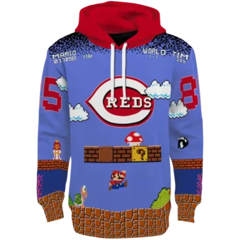 Cincinnati Reds Mario Blue Black Personalized Hoodie