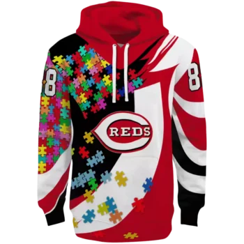 Custom Cincinnati Reds Red Hoodie with Puzzle Piece Design