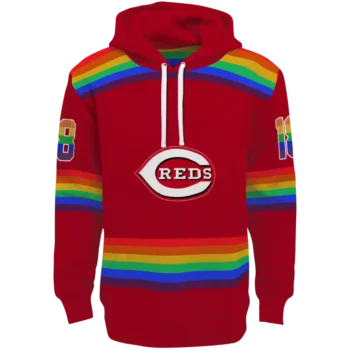 Custom Cincinnati Reds Red Hoodie with Rainbow Stripes