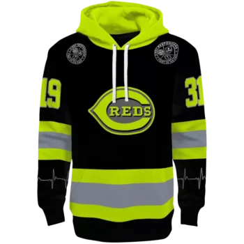 Cincinnati Reds Personalized Black Neon Green Safety Hoodie