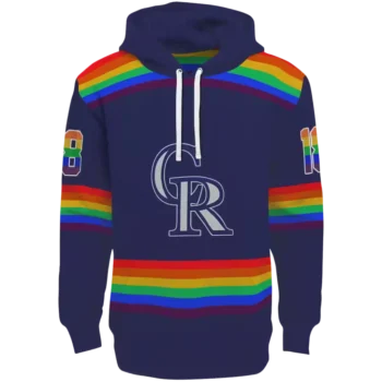 Custom Colorado Rockies Blue Hoodie with Rainbow Stripes