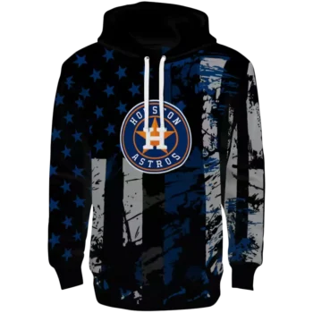 Custom Houston Astros Blue Black Distressed Flag Hoodie