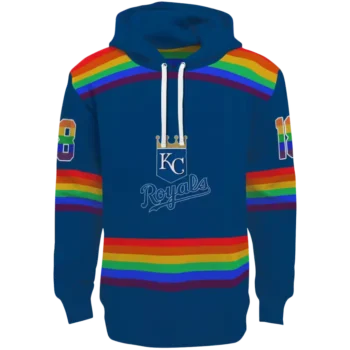 Custom Kansas City Royals Royal Blue Hoodie with Rainbow Stripes
