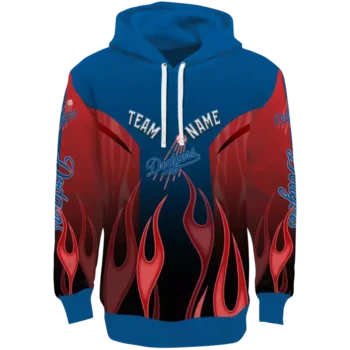 Custom LA Dodgers Blue Flame Hoodie – Personalized Baseball Sweatshirt
