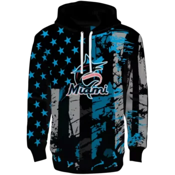 Custom Miami Marlins Distressed Blue Black Flag Hoodie