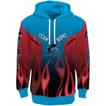 Custom Miami Marlins Blue Hoodie with Flame Design
