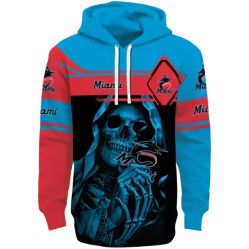 Custom Miami Marlins Blue Black Grim Reaper Hoodie