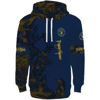 Milwaukee Brewers Navy Blue Hoodie with Personalized Deer Silhouette