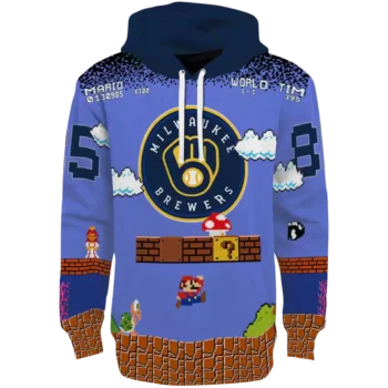 Milwaukee Brewers Mario Blue & Black Personalized Hoodie