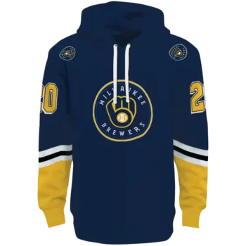 Custom Milwaukee Brewers Navy Blue Striped Sleeve Hoodie