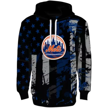 Personalized New York Mets Distressed Blue Black Hoodie