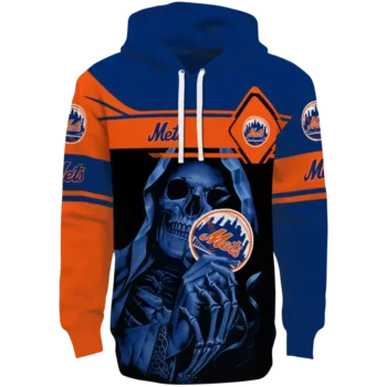 Custom New York Mets Grim Reaper Hoodie - Blue & Black Design