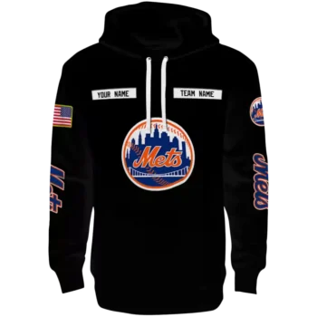 Custom New York Mets Punisher Skull Black Hoodie - Personalized