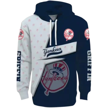 Custom New York Yankees Navy Abstract Shape Hoodie - Personalized
