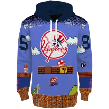 Custom New York Yankees Mario Blue & Black Hoodie – Personalized