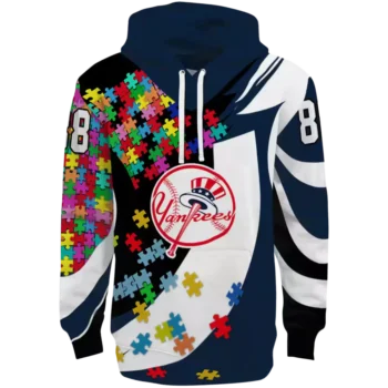 Custom New York Yankees Navy Hoodie with Puzzle Piece Design