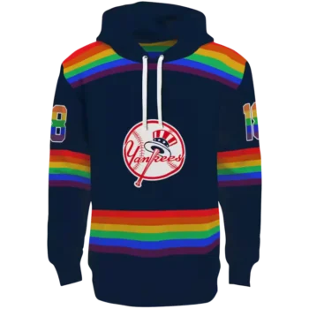 Custom NY Yankees Navy Hoodie with Rainbow Stripes