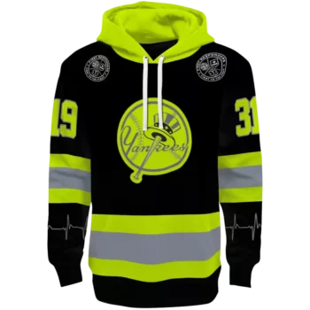Custom NY Yankees Neon Green Black Hoodie – Safety Motif Design