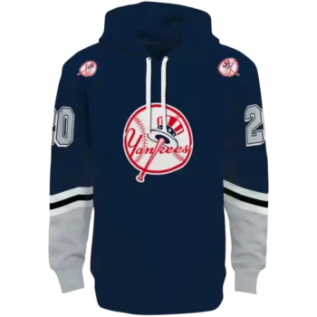 Custom New York Yankees Navy Hoodie with Striped Sleeves