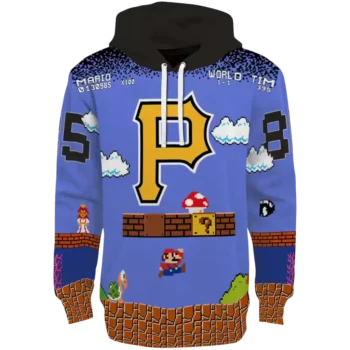 Custom Pittsburgh Pirates Mario Blue Black Hoodie - Personalized