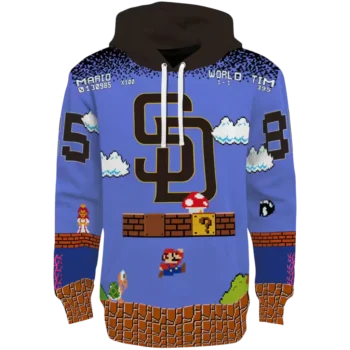 Custom San Diego Padres Mario Blue & Black Hoodie – Personalized