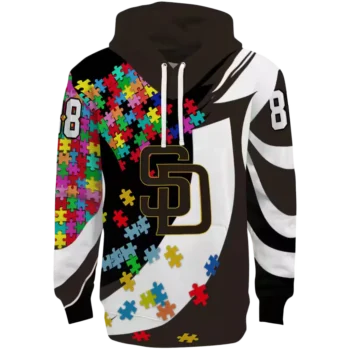 Custom San Diego Padres Brown Hoodie with Puzzle Pieces Design