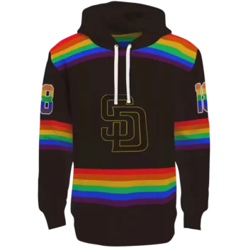 Custom San Diego Padres Rainbow Stripes Brown Hoodie - Personalized
