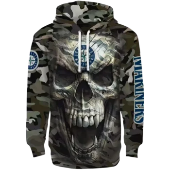Seattle Mariners Camo Skull Hoodie – Custom Personalized Design