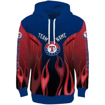 Custom Texas Rangers Blue Flame Hoodie – Personalized MLB Gear