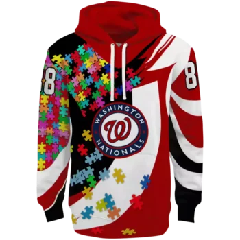 Custom Washington Nationals Red Hoodie with Puzzle Pieces Design