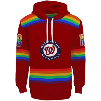 Washington Nationals Red Hoodie with Personalized Rainbow Stripes