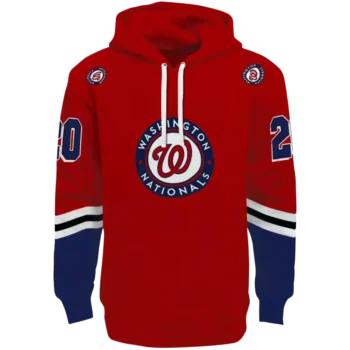 Custom Washington Nationals Red Hoodie with Striped Sleeves