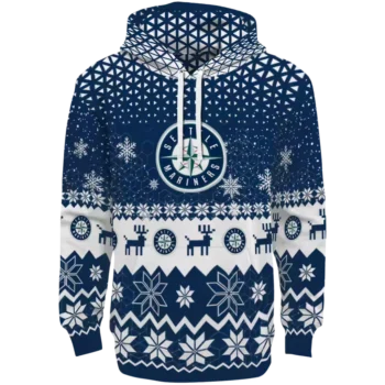 Seattle Mariners Navy Blue Hoodie with Reindeer Design