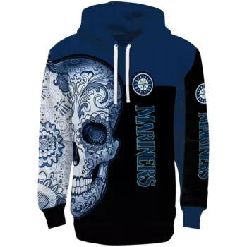 Seattle Mariners Navy Blue Black Sugar Skull Hoodie
