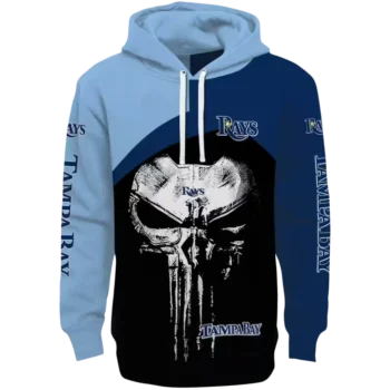 Tampa Bay Rays Punisher Skull Hoodie - Light Blue & Black