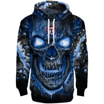 Texas Rangers Demonic Skull Hoodie - Blue & Black Design