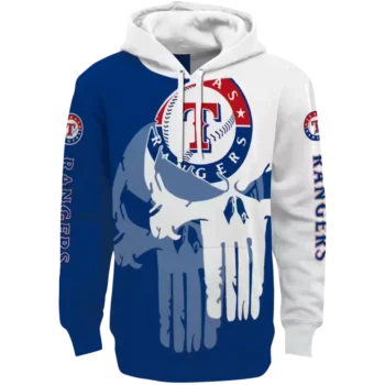 Texas Rangers Punisher Hoodie Blue White – MLB Official Gear