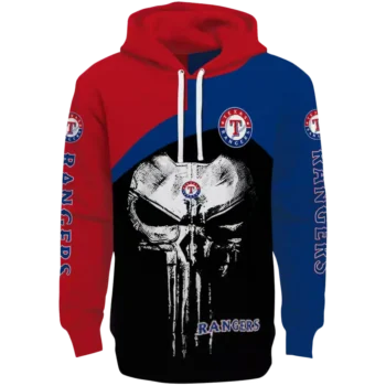 Texas Rangers Punisher Skull Red & Black Hoodie – Cool MLB Gear