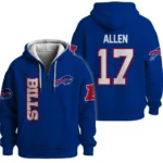 Nfl Buffalo Bills Quarter Zip Waffle Hoodie Josh Allen Navy 1