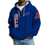Nfl Buffalo Bills Quarter Zip Waffle Hoodie Josh Allen Navy 1