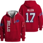 Nfl Buffalo Bills Quarter Zip Waffle Hoodie Josh Allen Red 1