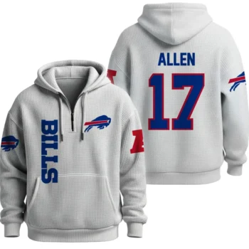 Nfl Buffalo Bills Quarter Zip Waffle Hoodie Josh Allen White 1