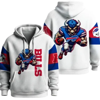 Nfl Buffalo Bills Quarter Zip Waffle Hoodie White 1