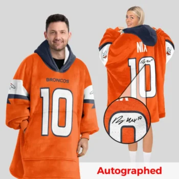 Nfl Denver Broncos Blanket Hoodie Bo Nix Autographed 1